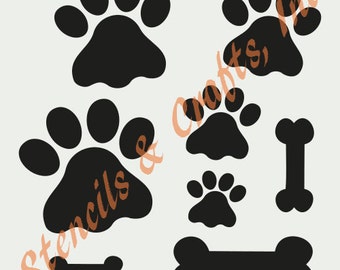 PAW PAWS STENCIL bones different sizes bone paw prints stencils pattern animal template templates craft pochoir scrapbook new 8" x 10"