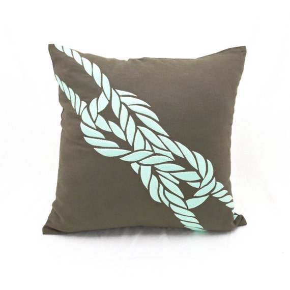 Rope Throw Pillow Cover Nautical Decor Taupe Brown Linen