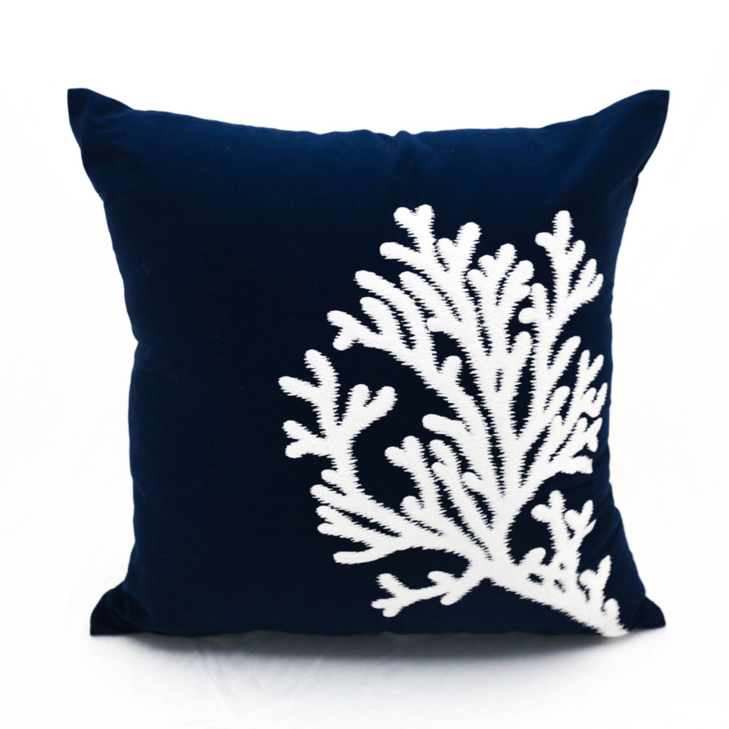 Coral Pillow Case Navy Blue Linen White Coral
