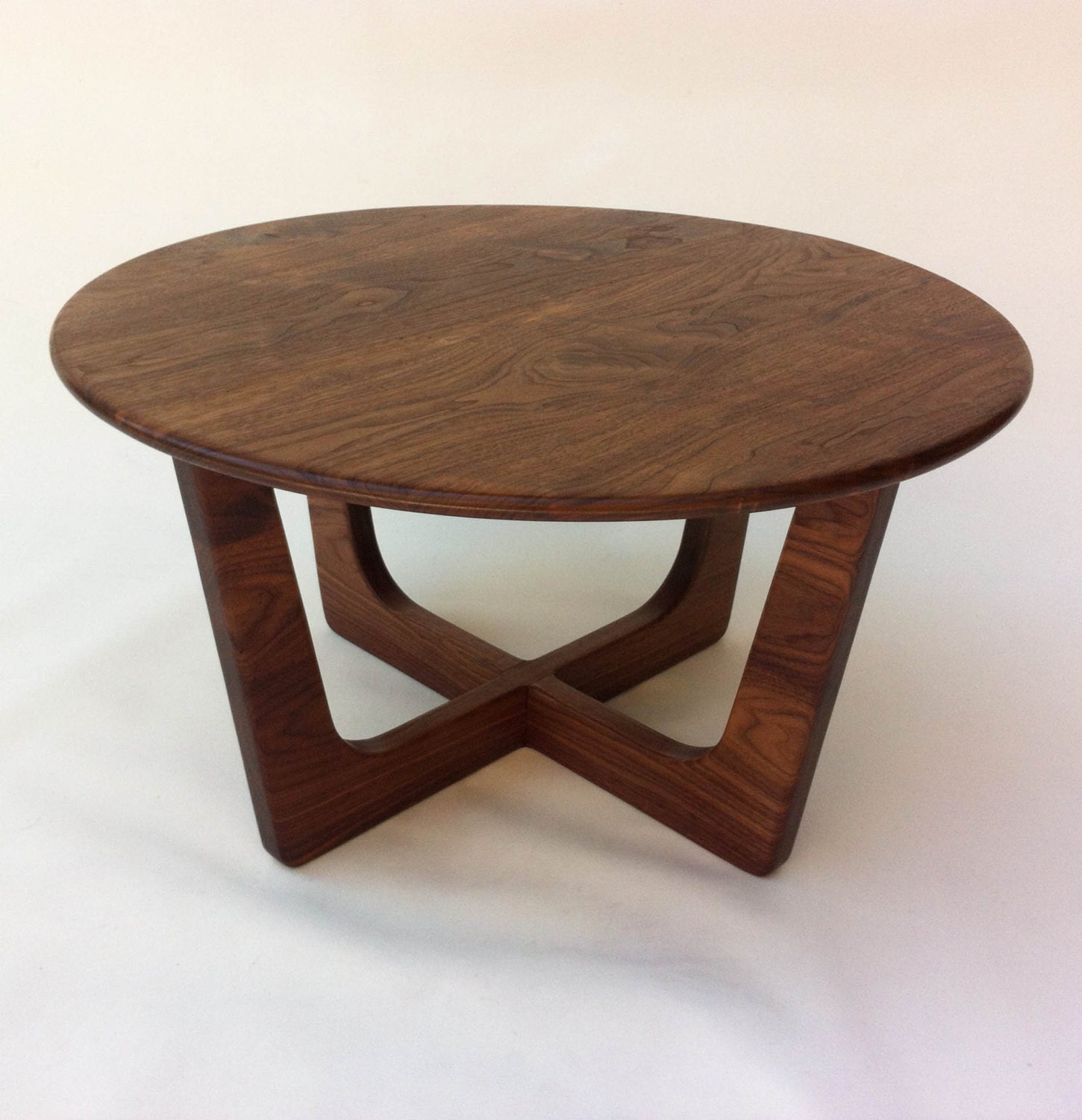 Solid Walnut Round Mid Century Modern Coffee Cocktail Table