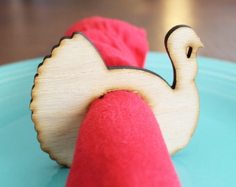 Turkey Wood Napkin Rings, Thanksgiving, Laser Cut Set of 4, 8, 12, Large Size