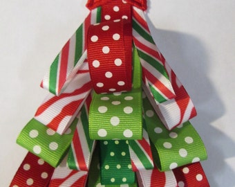 Iron On Applique - Red and Green Ribbon Christmas Tree