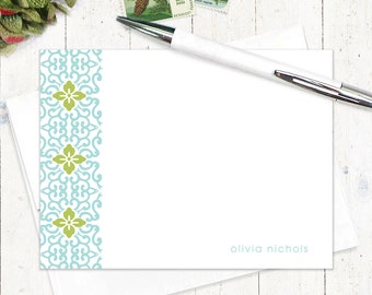 personalized stationery set - ORNAMENTAL FLOWER - set of 12 flat note cards - pretty stationary