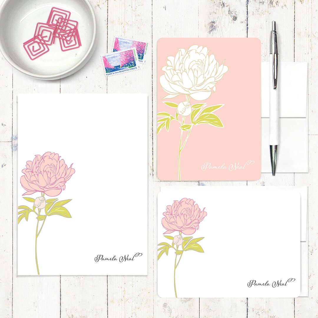 complete personalized stationery set PRETTY PEONY