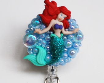 Sweet Little Mermaid ID Badge Reel - Retractable ID Badge Holder -Zipperedheart