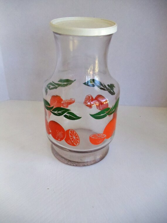 Retro Anchor Hocking Orange Juice Glass Container with Lid