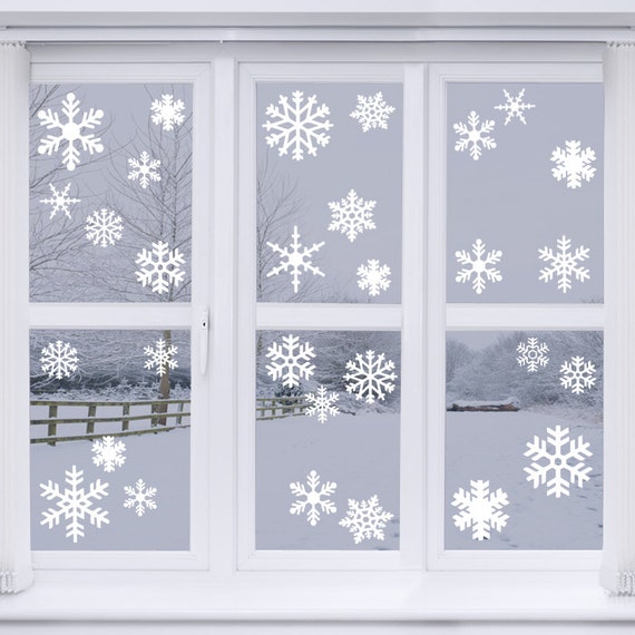 snowflakes vinyl wall decals set of 47 flakes window decor snowflakes vinyl wall decals set of 47 flakes window decor
