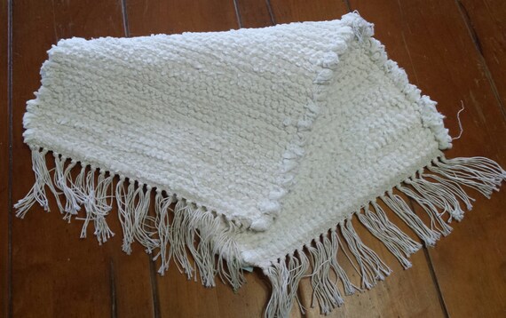 White short Table Runner Handmade loom woven Handwoven Rag Rug