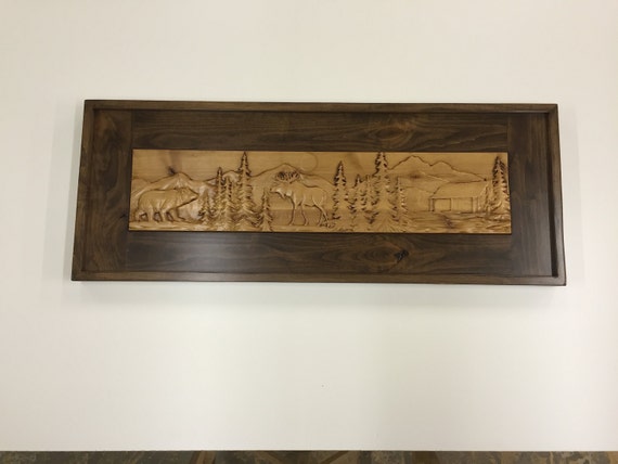 CNC carved Mountain scene