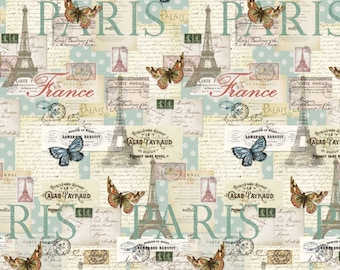 Price Reduced! Cream/Multi Letters from Paris (CA-3007-4C) - BTY - David Texiles