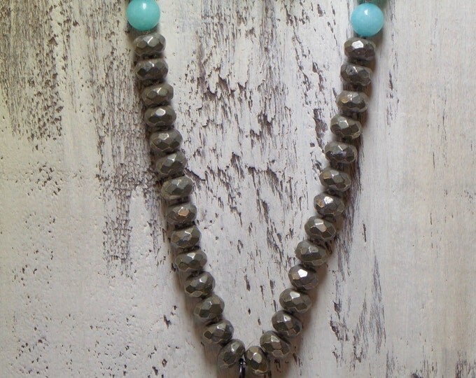 Arrow Necklace Pyrite Arrowhead Necklace Hand Knotted Amazonite Gemstone Necklace Boho Glam Bohemian Long Knotted Layering Wrap Necklace
