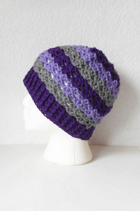 Striped Skullcap in Purple and Grey.