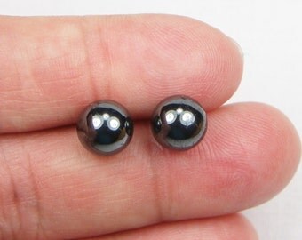 Hemtite (8MM) Sterling Silver Earrings - Stud Earrings - Simple Stud - Modern - Genuine Gemstone - Shiny Stud
