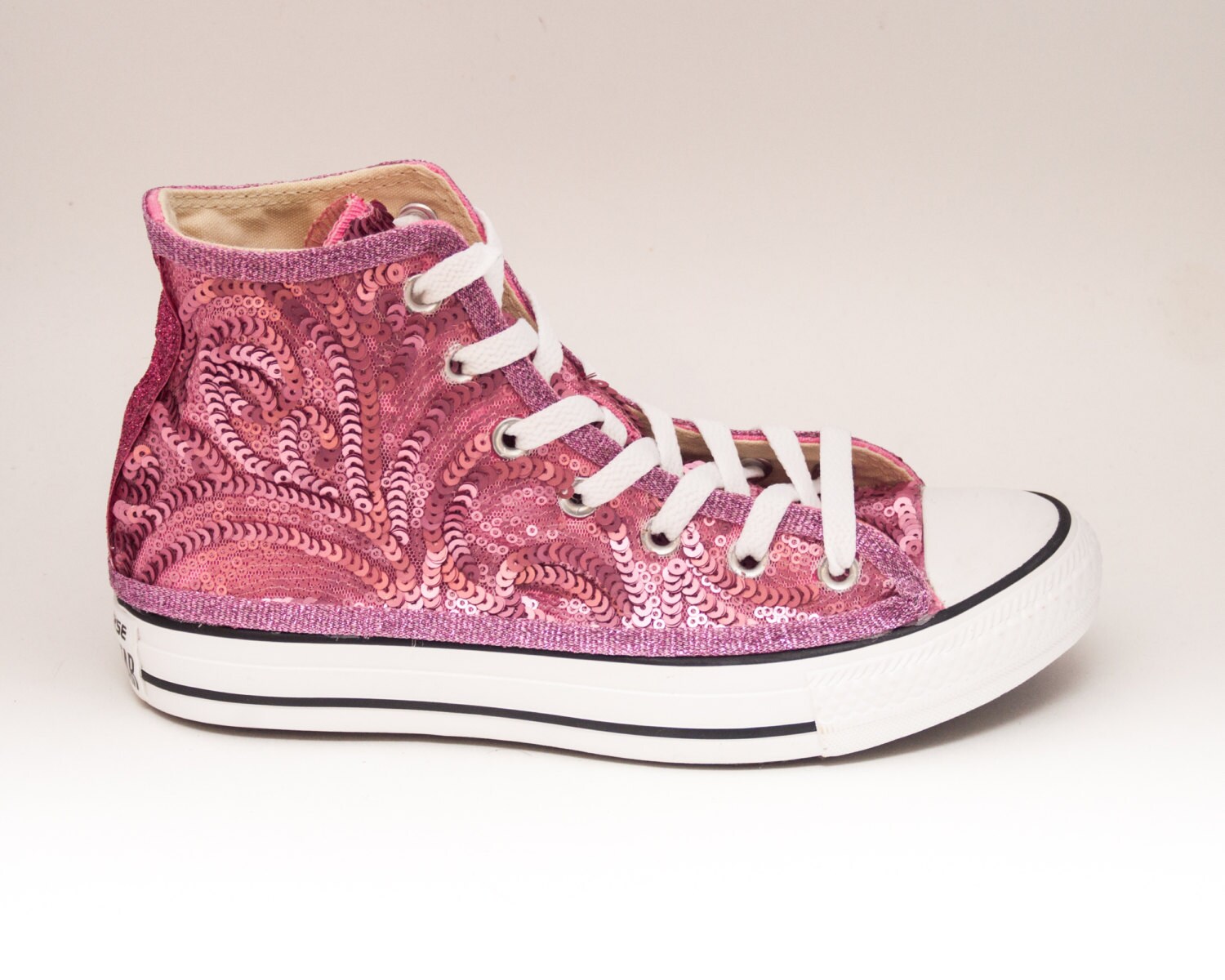 Sequin Blush Pink Swirl Curl Pattern Converse All Star Hi