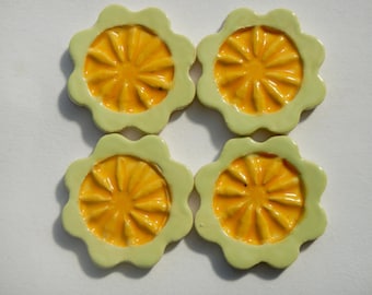 4 Yellow Mosaic Flower Tiles-Stoneware Flower Tiles