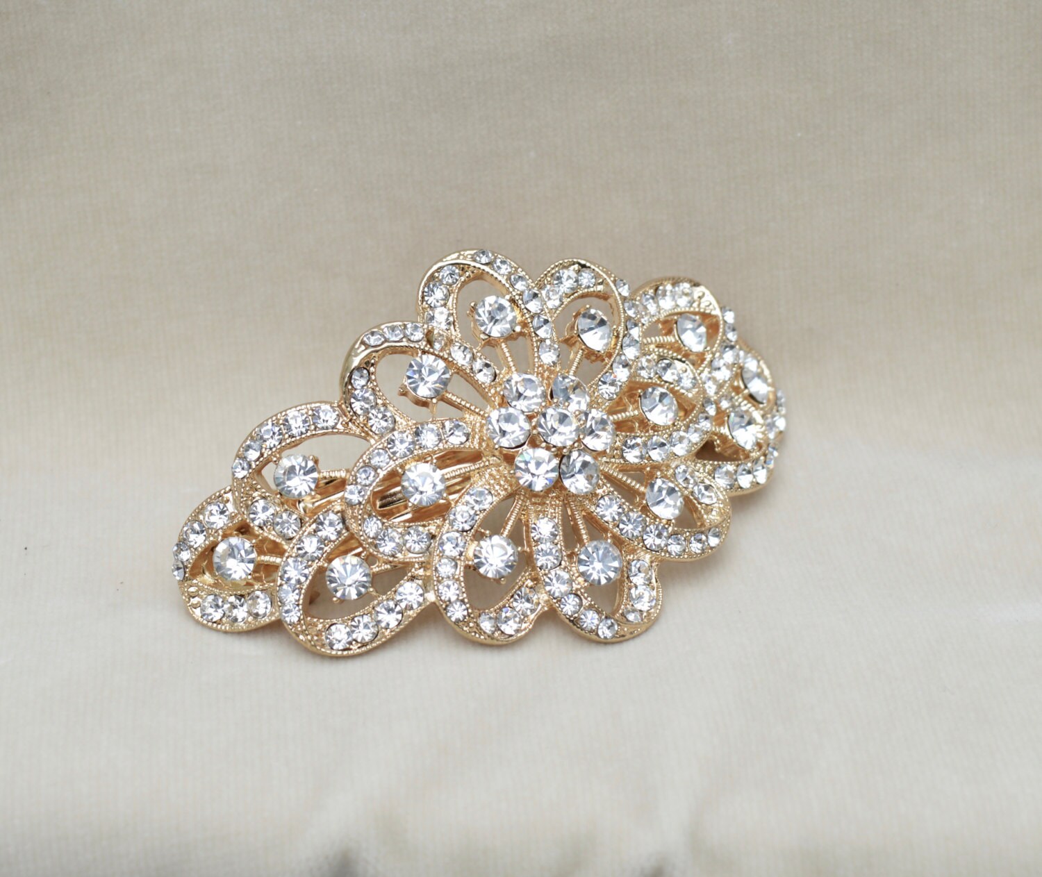 Rhinestone Bridal Gold Hair Clip / Bridal Handmade Barrette