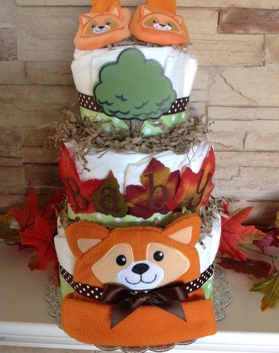 Woodland creatures diaper cake baby shower by DiaperCakesbyRuby