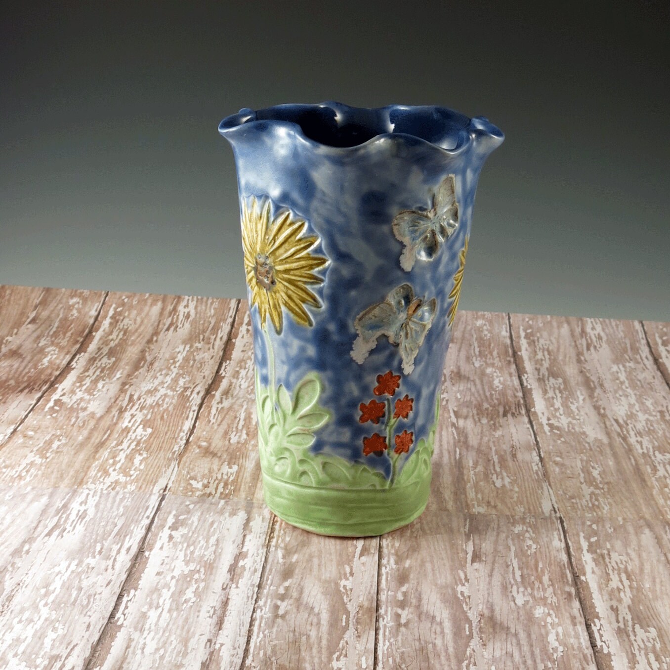 Ceramic Vase Pottery Flower Vase Yellow Sunflowers