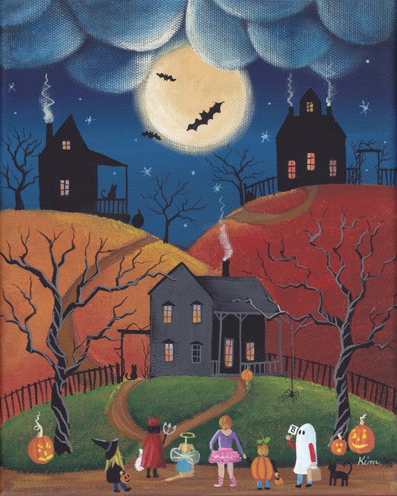 Creepy Hollow Folk Art Print Large Size 11 x 14 or