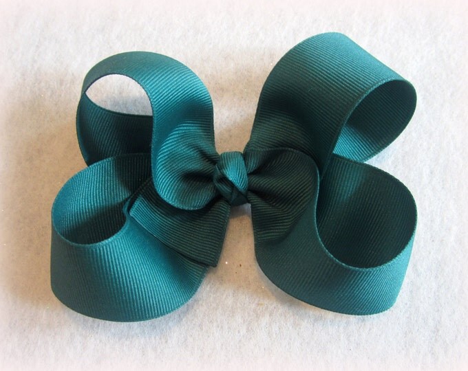Hunter Green Hair Bow, Large Boutique Bow, 4 5 inch Bows 4 Inch Hairbows Girls Big Bow, Classic Hairbow, Single Layer Bow, Baby Bow, 45G