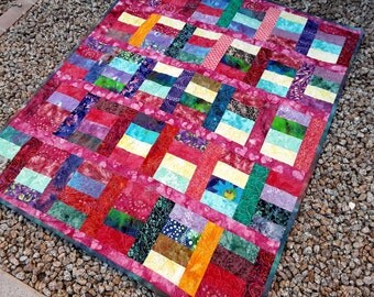 Hand Dyed Lap Quilt, Batik Blanket, Purple Quilt