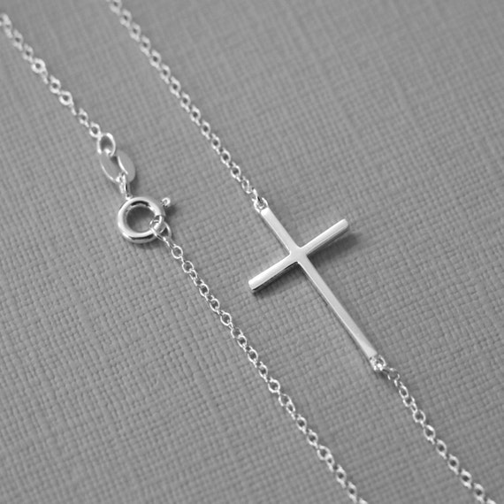 Sterling Silver Sideways Cross Necklace Cross by alexandreasjewels