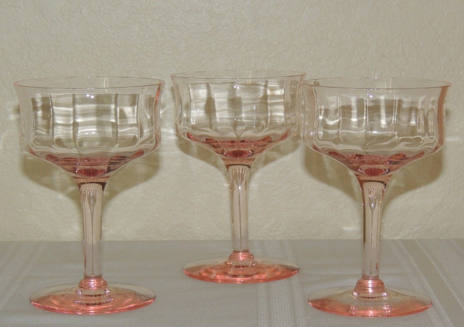 3 Pink Depression Glass Stemmed Sherbets