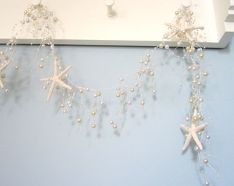 Beach Decor Starfish Garland, Nautical Decor Beach Garland, Beach Wedding Pearl Garland, Coastal Decor, Beach Themed Decor, PEARL 5FT #BSFGP