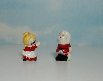 Miniature Bone China Santa and Mrs. Claus. Bug House. Japan