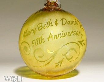50th Anniversary Ornament Blown Glass Personalized Ornament