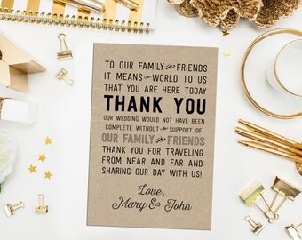 Kraft Wedding Thank You Cards. Custom Reception Thank You. Typography Wedding Thank You. Guest Thank You Card. Hotel Thank You. Bag Tags