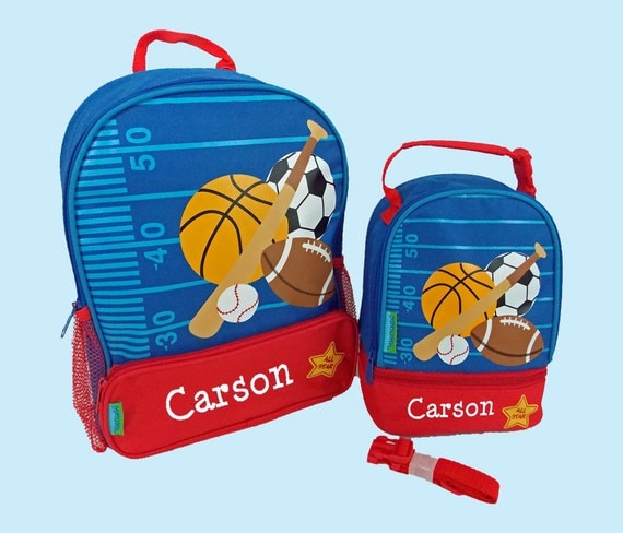 Personalized Stephen Joseph SPORTS Themed Sidekick Backpack and Lunch Pal Lunchbox