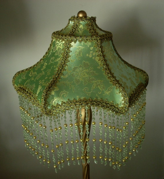 Custom Made Oriental Green Satin Brocade Lamp Shade