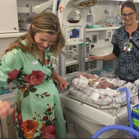 Mint Large Floral Blossom Maternity Hospital Gown Delivery