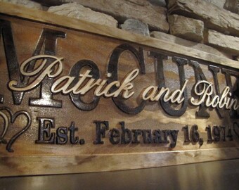 Personalized Wedding Gift Family Name Signs CARVED Custom Wooden Sign Last name Lovejoystore personalized sign couples marriage gift hearts