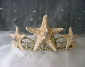 Starfish Mermaid Crown Beach Wedding Tiara, Natural