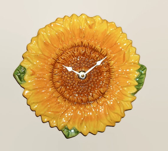 Sunflower Wall Clock 91/2 Inches Ceramic Plate Clock Yellow