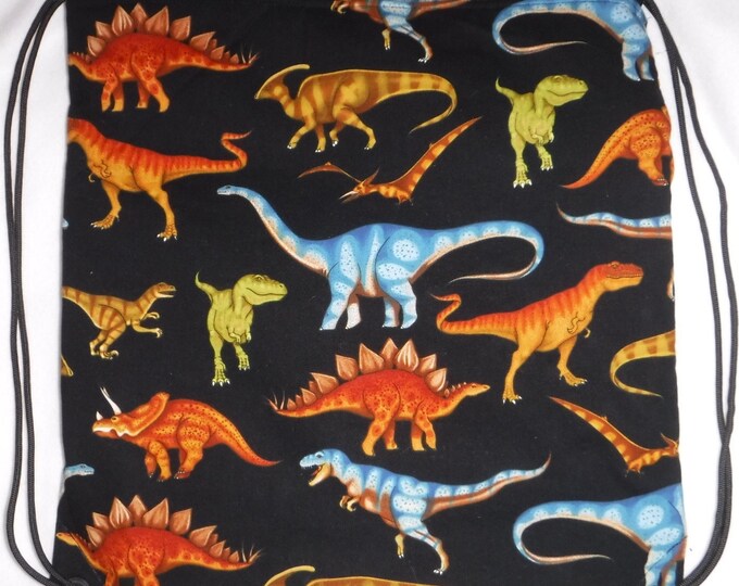 Dinosaurs color on black Backpack/tote made to order