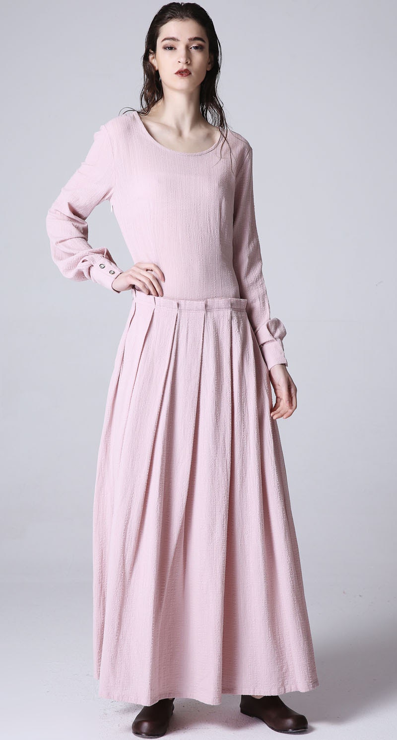 Maxi dress Pink Linen Dress Women Maxi Dress causal by xiaolizi