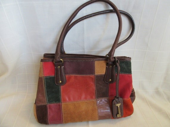 Vintage Fossil Handbag Purse Multi-colored Leather 3