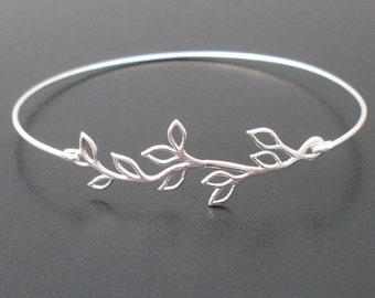 Olive Branch Bracelet, Silver Bracelet, Silver Bangle, Bridesmaid Bracelet, Bridesmaid Gift, Bridesmaid Jewelry, Leaf Bangle, Silver Jewelry