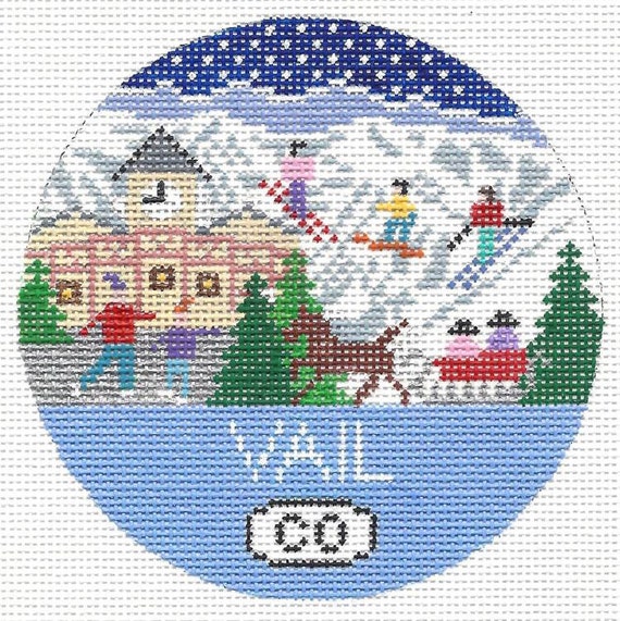 Items similar to Hand Painted Needlepoint Ornament Vail, Colorado on Etsy