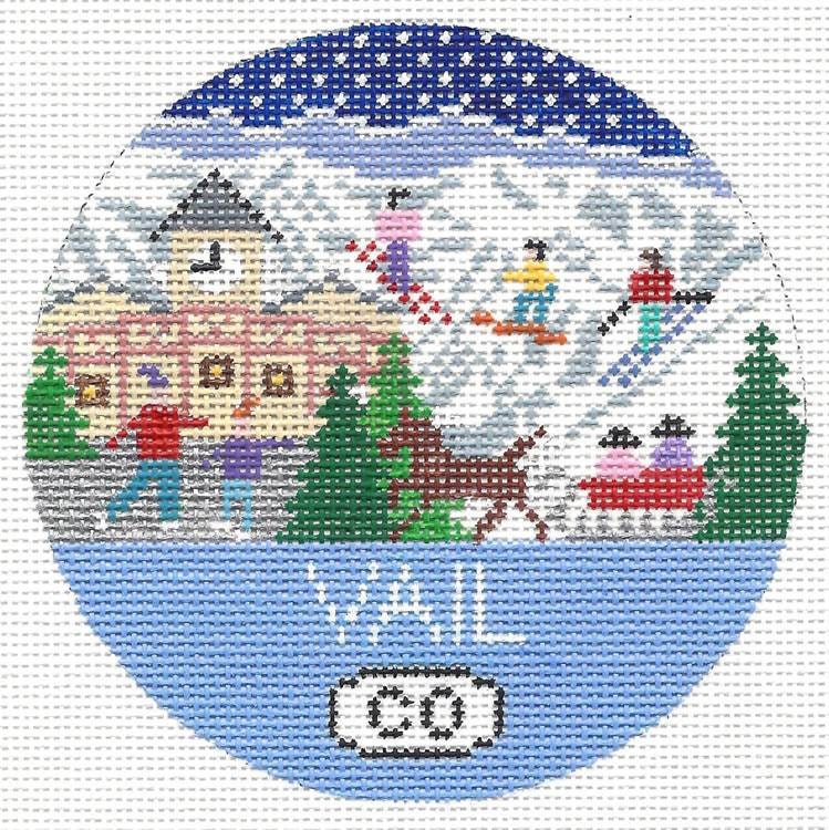 Hand Painted Needlepoint Ornament Vail Colorado