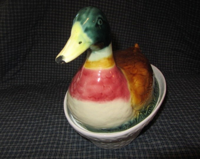 Mallard Duck Serving Dish, Casserole or Meat Coverd Serving Dish Bowl, Holiday Covered Dish, Animal Covered Serving Dish, Fowl Serving Dish