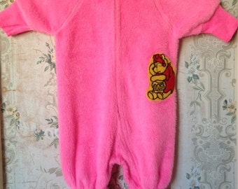Newborn vintage Winnie the Pooh hot pink sleeper footie pajamas