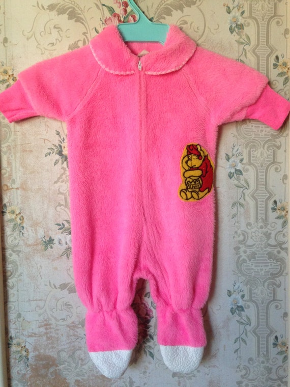 Newborn vintage Winnie the Pooh hot pink sleeper footie pajamas