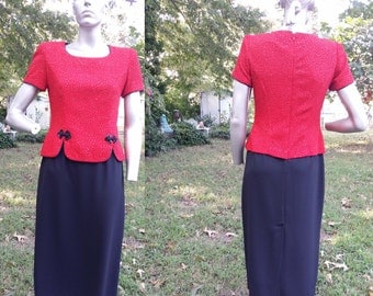 45% OFF 80s Dress, Vintage Evening Gown, Red and Black Dress, Vintage Dress, Sparkly Asian Inspired Dress/by Jessica Howard Size 8-10