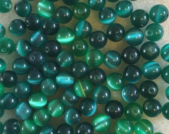 100 x 6mm Dark green cats eye beads