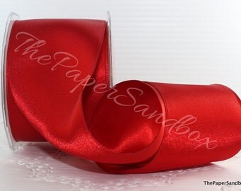 Wired Wide Red Satin Ribbon, 2.5" wide by the yard, Wide Satin Ribbon, Christmas Ribbon, Gift Wrapping, Party Supplies, Wreaths