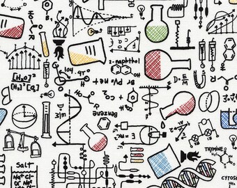 Novelty Fabric by Timeless Treasures Science Chemistry Experiment Math Equations Beakers Vials Chemist